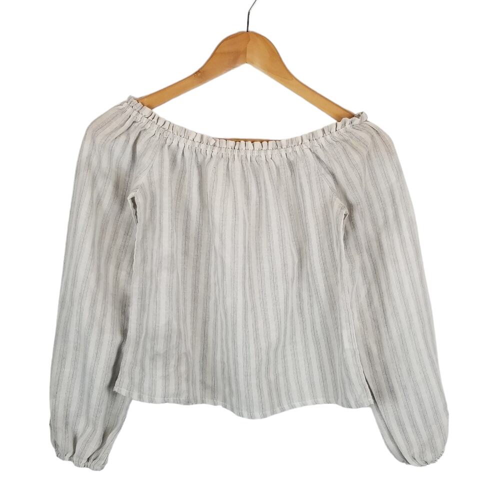 Brandy Melville Theia Off The Shoulder Striped Long Sleeve Top Blue White Small - Picture 2 of 6